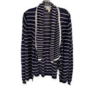 Cynthia Rowley Navy Blue White Striped Linen Lightweight Sweater Women's Lrg EUC